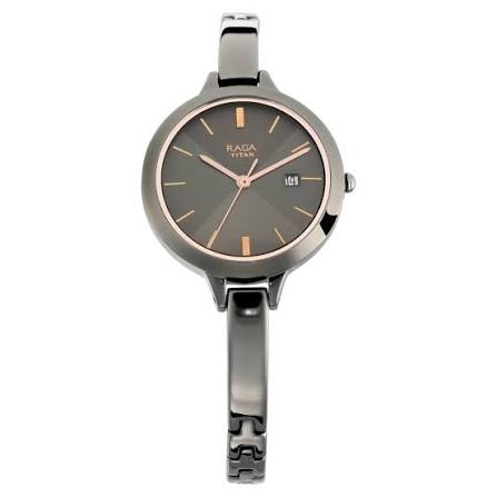 Titan Quartz Analog with Date Grey Dial Metal Strap Watch for Women 2578QM02