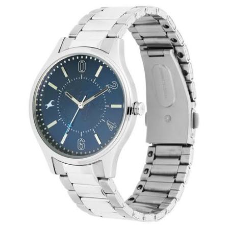 Fastrack Tripster Quartz Analog Blue Dial Stainless Steel Strap Watch for Guys 3237SM01