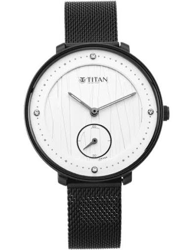 Titan Workwear Black Dial Women Watch With Stainless Steel Strap
