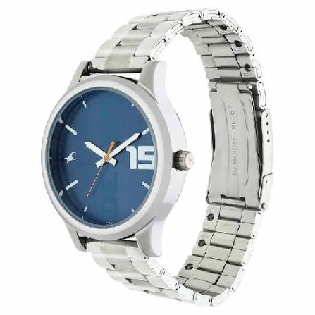 Fastrack Bold Quartz Analog Blue Dial Stainless Steel Strap Watch for Guys 38051SM05