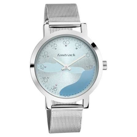 Fastrack Bare Basics Quartz Analog Blue Dial Stainless Steel Strap Watch for Girls 6222SM02
