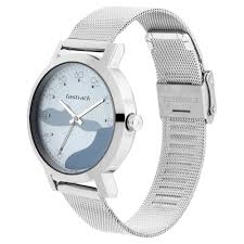 Fastrack Bare Basics Quartz Analog Blue Dial Stainless Steel Strap Watch for Girls 6222SM02