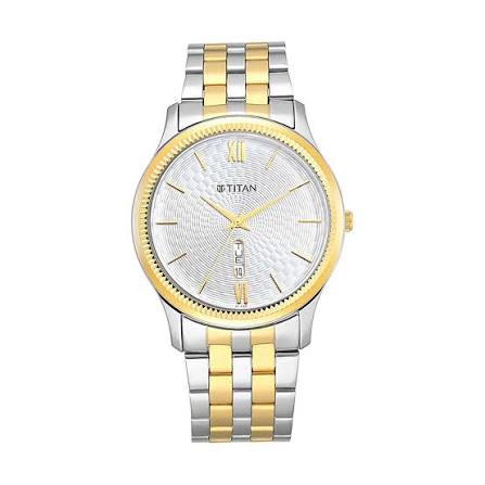 Titan Metal White Dial Analog with Day and Date Metal Strap watch for Men 1824BM02