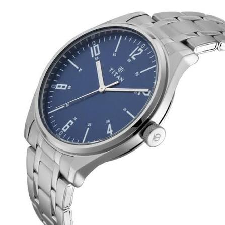 Titan Workwear Blue Dial Analog Metal Strap Watch for Men 1802SM02