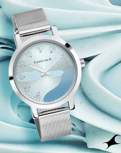 Fastrack Bare Basics Quartz Analog Blue Dial Stainless Steel Strap Watch for Girls 6222SM02