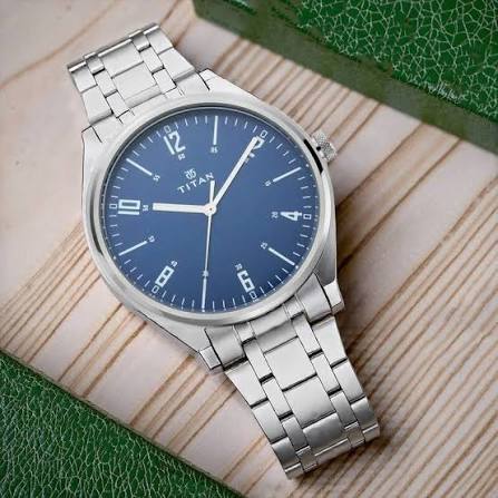 Titan Workwear Blue Dial Analog Metal Strap Watch for Men 1802SM02
