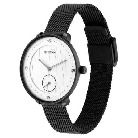 Titan Workwear Black Dial Women Watch With Stainless Steel Strap