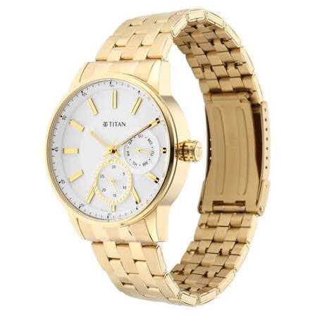 Titan Quartz Analog White Dial Stainless Steel Strap Watch for Men 9441YM01