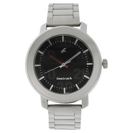 Fastrack Quartz Analog Black Dial Stainless Steel Strap Watch for Guys 3121SM02